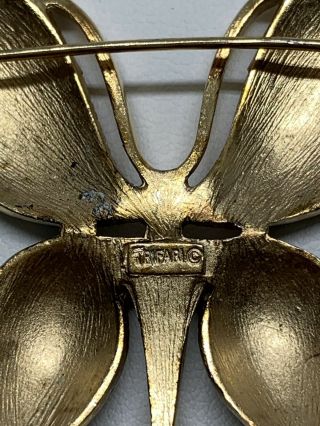 Vintage Crown Trifari Butterfly Brooch Black Enamel Gold Tone 1950s 1960s 7