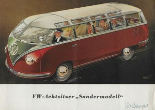 Vintage 11/1953 Volkswagen Vw Barndoor Deluxe Samba Bus Brochure German