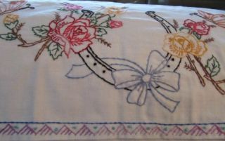 Embroidered Standard Pillowcases Roses Butterflies Horseshoe Vintage