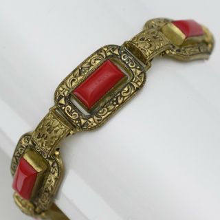 Vintage 1930’s Art Deco Czech Cherry Red Glass Bracelet