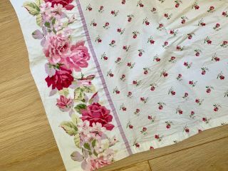 Vintage 1999 Laura Ashley Pink Lavender Roses Fabric Bed Sheet Full Size Flat