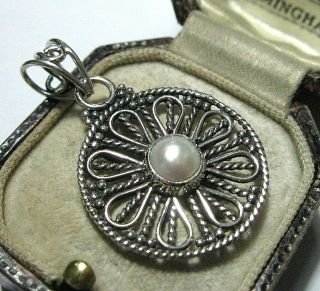 Vintage Style Jewellery Sterling Silver Real Pearl Celtic Daisy Necklace Pendant