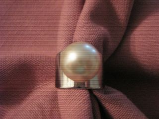 Vintage Sarah Coventry Ring " Space Age " 1970 Silver Tone & Faux Pearl