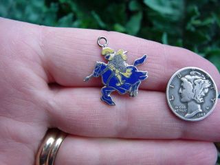 Vintage Kinney Sterling Silver - Enamel Knight On Horse Charm - Joust Charger