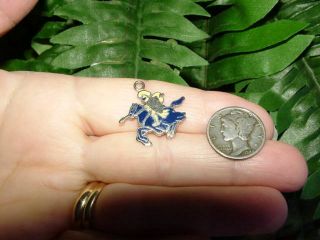 Vintage KINNEY Sterling silver - enamel KNIGHT ON HORSE charm - joust charger 3