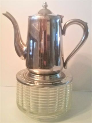 Vintage Stainless Steel Teapot With Silex Glass Candle Warmer
