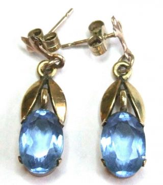 Vintage 1930s Art Deco Cornflower Blue Glass Drop Earrings