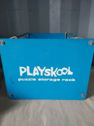 Vintage 70s Playskool Wooden & Metal Puzzle Storage Rack Holder