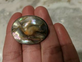 Vintage Sterling Pin Brooch Abalone (mother Of Pearl) (with Blister)