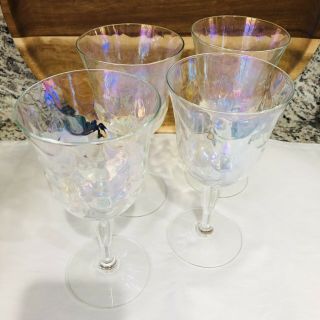 Set Of 4 Iridescent Vintage Mermaid Scale Wine Glasses Textured Opalescent Pearl
