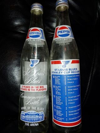 St Louis Blues Vintage Pepsi Bottles With Stanley Cup Record Era 68 - 73
