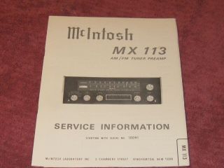 Mcintosh Mx113 Stereo Fm Tuner/preamp Service Information