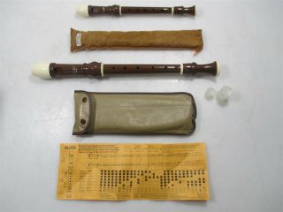 Aulos Vintage Plastic Soprano (12.  75 ") & Alto Recorders (18.  5 ") W/ Cases