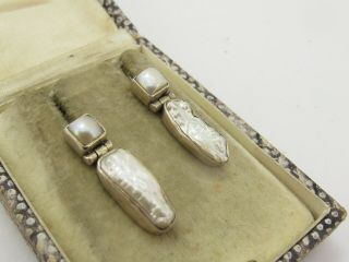 Vintage Sterling Silver 925 & Pearl Hinged Earrings