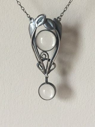 Vintage Sterling Silver Arts And Crafts Quartz Rock Crystal Pendant Necklace