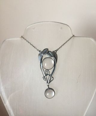 Vintage Sterling silver arts and crafts Quartz rock crystal pendant Necklace 2