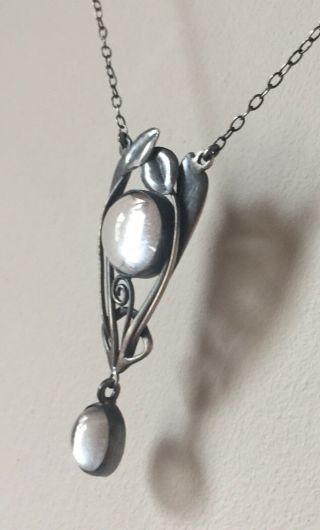 Vintage Sterling silver arts and crafts Quartz rock crystal pendant Necklace 3