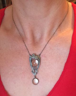 Vintage Sterling silver arts and crafts Quartz rock crystal pendant Necklace 4