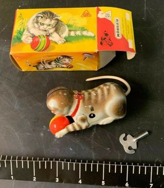 Vintage Tin Toy Cat Box Wind Up Metal Us Zone Germany Kohler Us Zone Litho