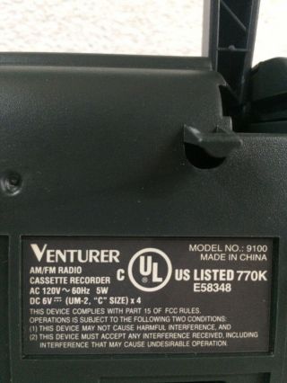 Venturer 9100 Portable battery and power Stereo Cassette Player/ Recorder 5