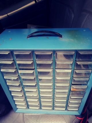 Vintage 50 Drawer Akro Mils Blue Metal Small Parts Storage Organizer 2