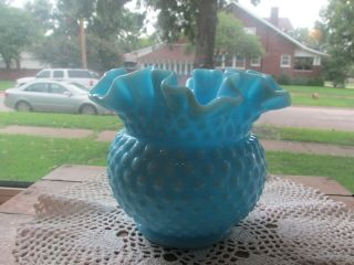 Vintage Fenton Turquoise Hobnail 5 " Vase - Ca.  1975
