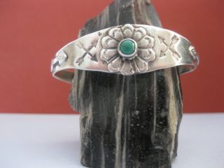 Vintage Native Southwestern Sterling Silver Turquoise Stamped Bracelet Cuff