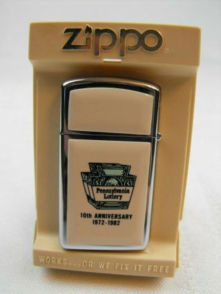 Vintage Zippo Lighter Pennsylvania Lottery 10th Anniversary 1972 - 1982 In Case