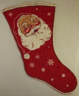 Vtg Felt Flannel Santa Merry Christmas Snowflake Candy Cane Stocking Glitter