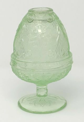 Vtg Indiana Tiara Sandwich Chantilly Green Glass Fairy Lamp Flower & Scroll 1