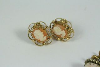Three Pairs Vintage Art Nouveau Style 12K Gold Filled Cameo Earrings SORRENTO 2