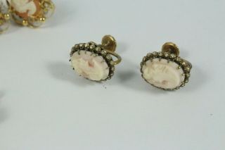 Three Pairs Vintage Art Nouveau Style 12K Gold Filled Cameo Earrings SORRENTO 3