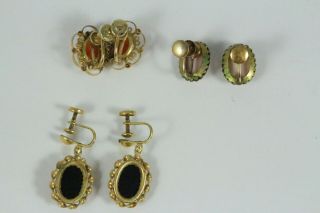 Three Pairs Vintage Art Nouveau Style 12K Gold Filled Cameo Earrings SORRENTO 4