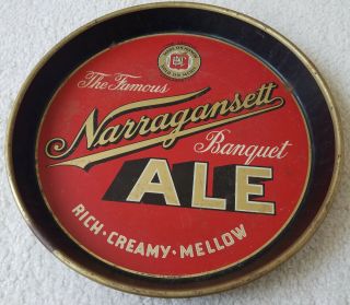 Vtg 12 " Metal Tray Narragansett Ale Beer Red Gold Drink Ri Banquet Cranston Art