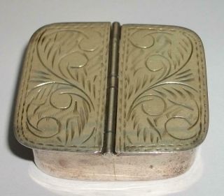 Vintage 2 Section Double Pill Box / 925 Sterling Silver / Engraved Design
