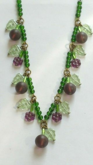 Czech Berry And Flower Glass Bead Necklace Vintage Deco Style