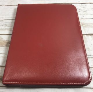 Vintage Red Leather Zip Around Folio Stationary Bills Correspondence Organizer