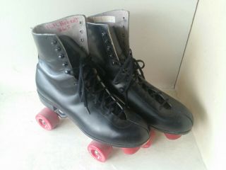 Vintage Pacer Mens Size 10 Skates Black Leather Roller Chicago Imperial Wheels