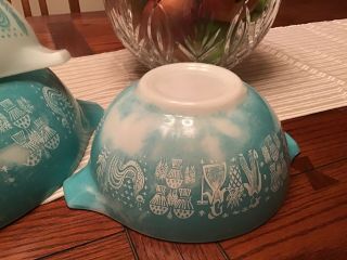Vintage Pyrex Cinderella Mixing Bowls Amish Butterprint Blue White 2