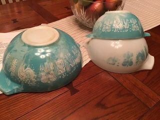 Vintage Pyrex Cinderella Mixing Bowls Amish Butterprint Blue White 3