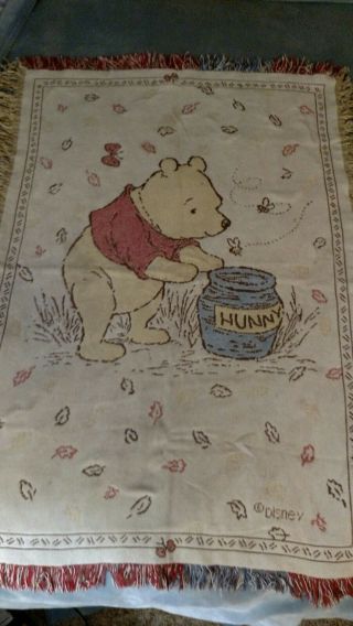 Vtg Woven Disney Winnie The Pooh Tapestry Throw Blanket Cover Wall Home Decor
