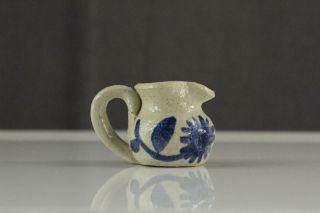Vintage Signed Fletcher Miniature Art Pottery Blue Floral Salt Glaze Pitcher