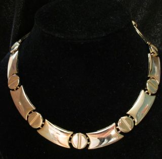 Vintage Gold Tone Choker Necklace Thick Cleopatra Roman Goddess Shiny Link