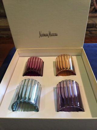 Neiman Marcus 4 Jewel Tone Vintage Hand Blown Glass Napkin Rings
