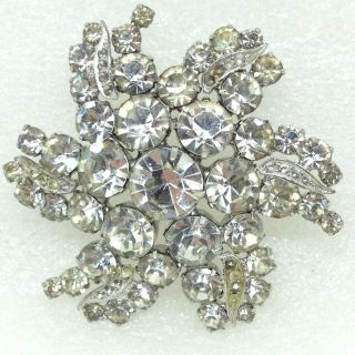 Signed Weiss Vintage Star Flower Brooch Pin Clear Glass Rhinestone Jewelry