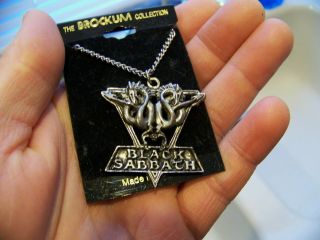 Nos Vintage 1990 Brockum Black Sabbath Metal Pewter Pendant Necklace & Chain