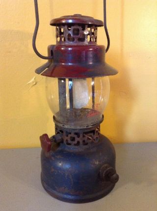 Vintage American Gas Machines Agm Red Blue Camping Lantern W/ Coleman Globe