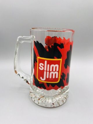 Vintage Macho Man Snap Into A Slim Jim Clear Glass Beer Stein Mug Cup 24oz Heavy