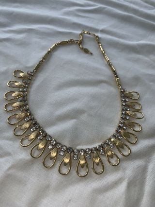 Vintage Sarah Coventry Signed Gold Tone & Clear Rhinestone Necklace/choker - 18 "