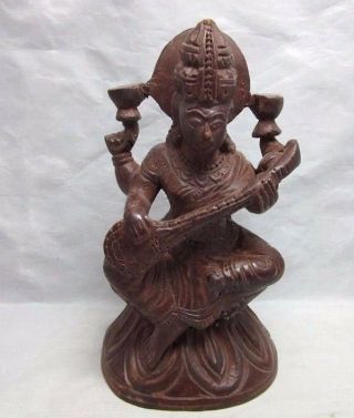 Vtg Hand Carved Wood Hindu God Figurine.  4 Arms.